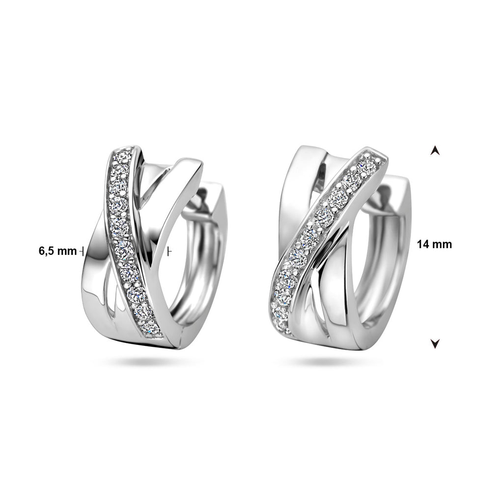klapoorringen zirkonia 14 mm zilver gerhodineerd