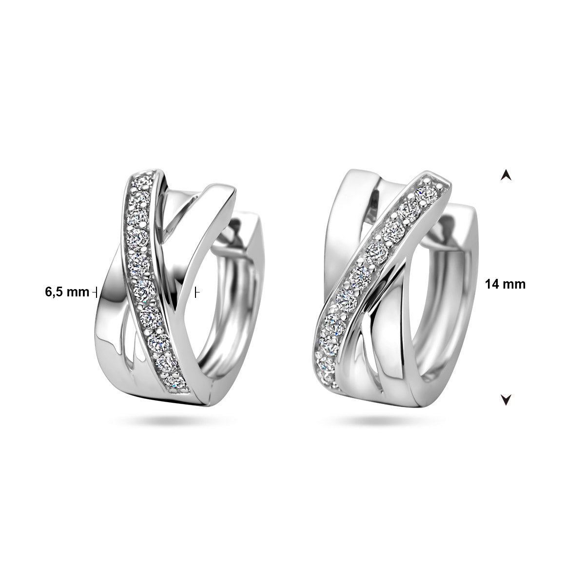 klapoorringen zirkonia 14 mm zilver gerhodineerd