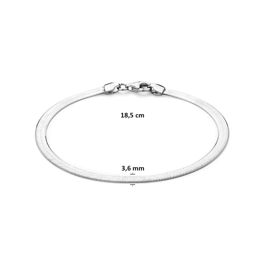 armband slang plat 3,6 mm 18,5 cm zilver gerhodineerd