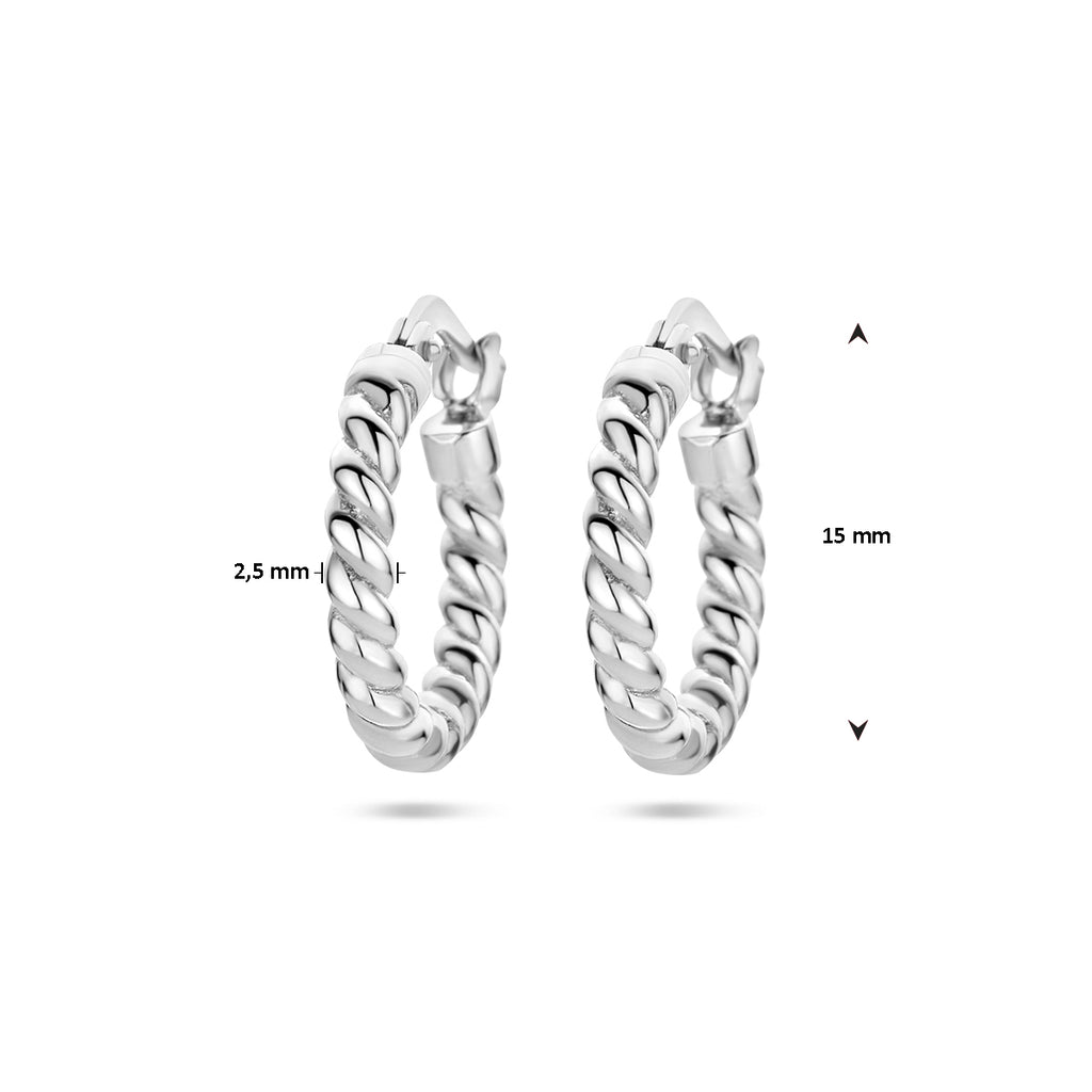 oorringen gedraaide buis 15 mm zilver gerhodineerd