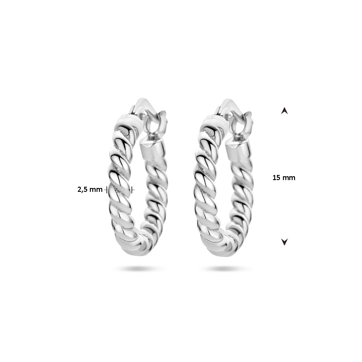 oorringen gedraaide buis 15 mm zilver gerhodineerd