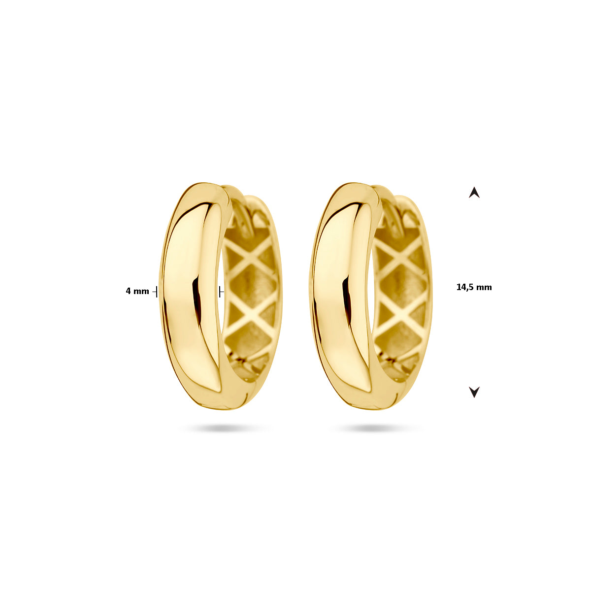 9 Karat Klappcreolen 14,5 mm halbrunder Schlauch 9K Gelbgold