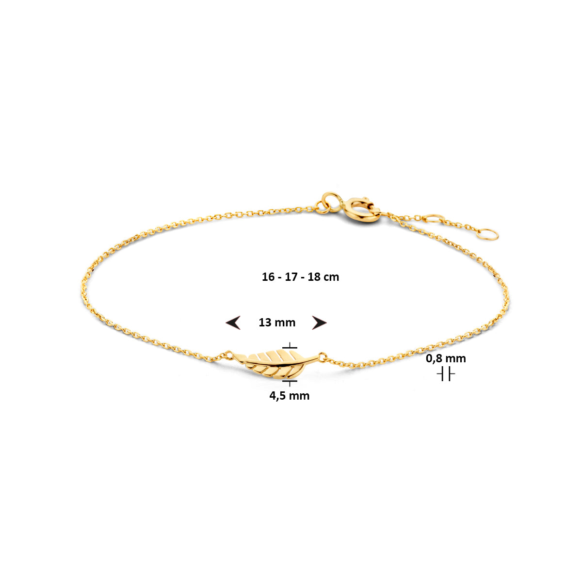Armband Feder 16 - 17 - 18 cm 14K Gelbgold