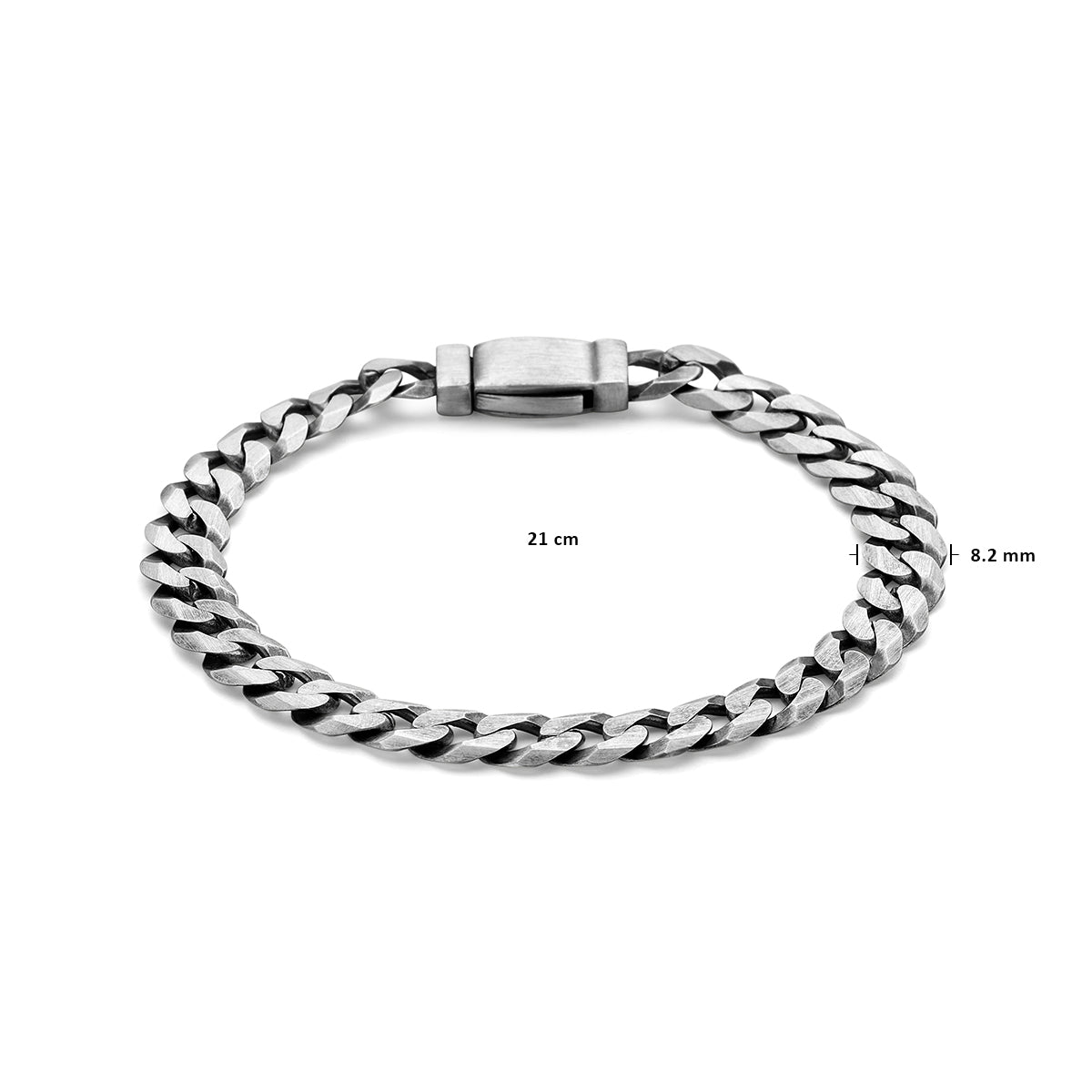 Armband Panzerkette 8 Seiten geschliffen 8,2 mm Silber oxidiert