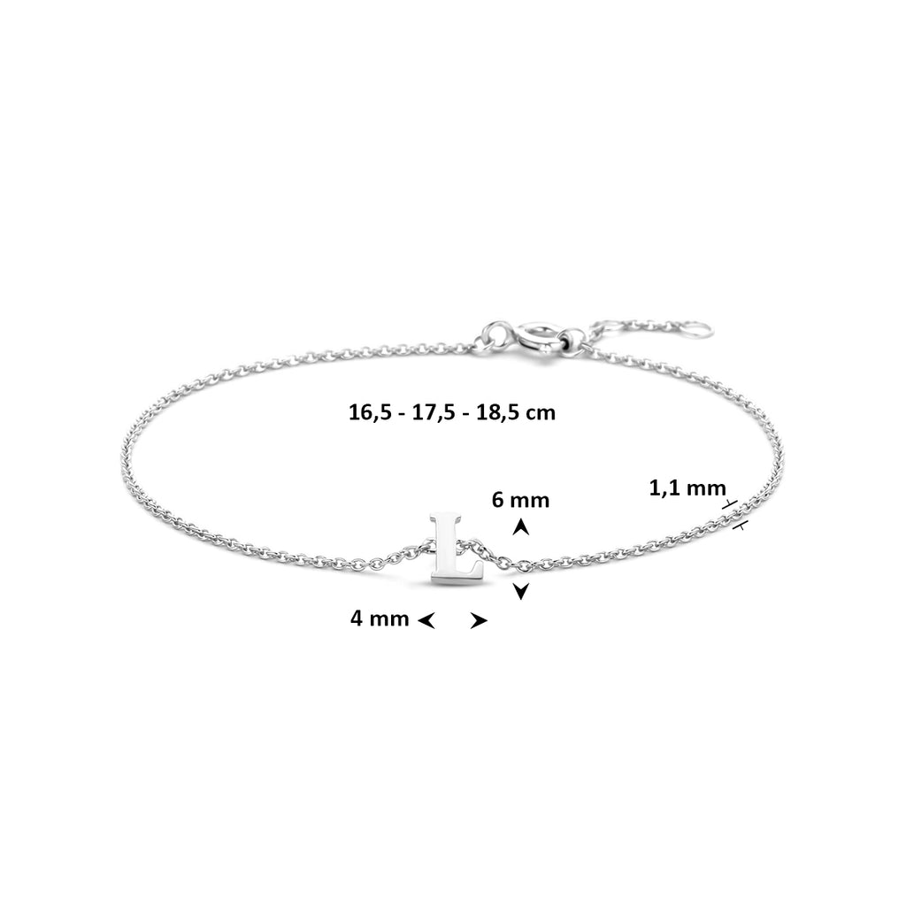 armband letter 16,5 - 17,5 - 18,5 cm zilver gerhodineerd