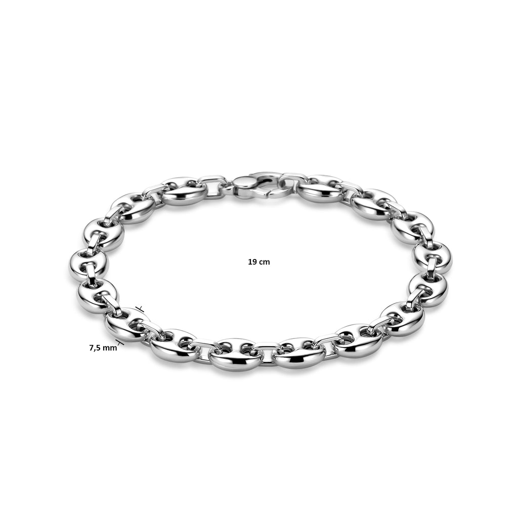 Armband Kaffeebohne 7,5 mm 19 cm Silber rhodiniert