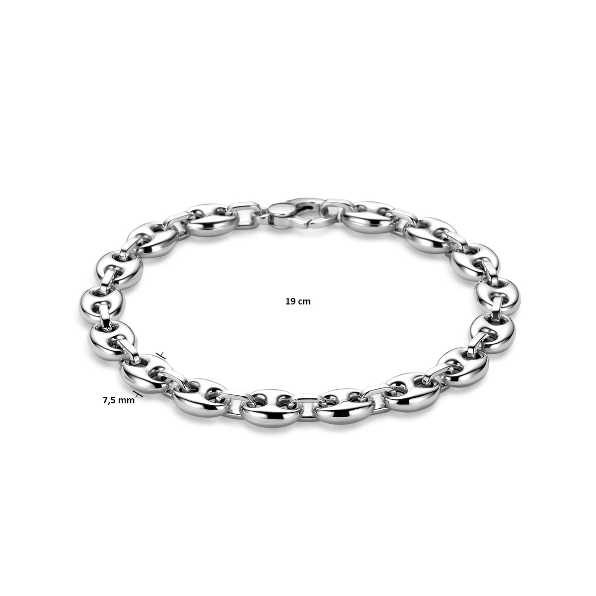 Armband Kaffeebohne 7,5 mm 19 cm Silber rhodiniert