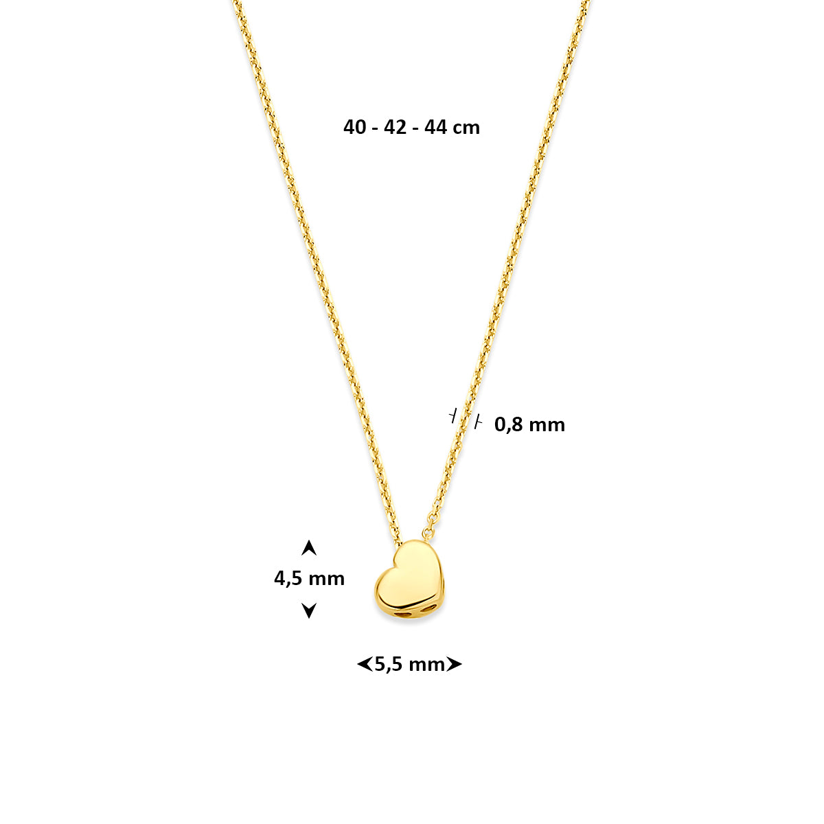 collier hartje 40 - 42 - 44 cm 14K geelgoud