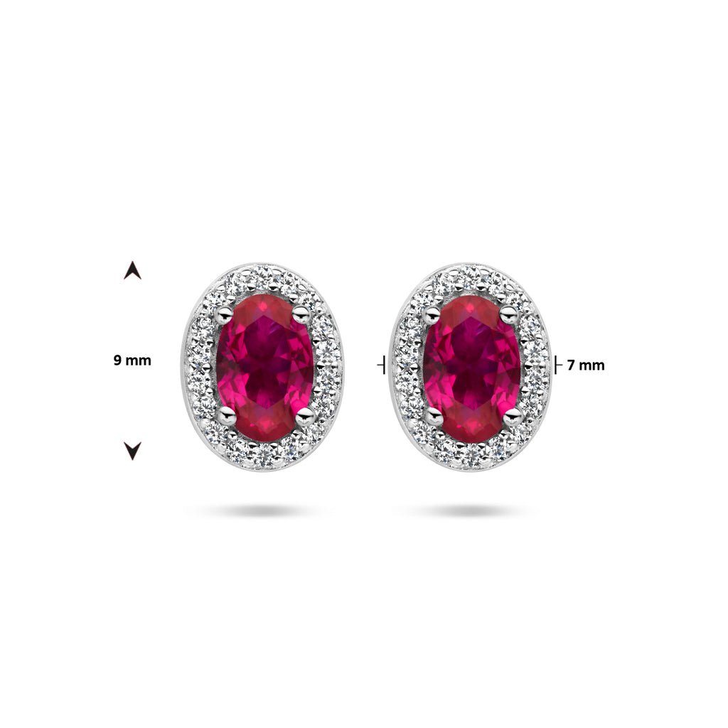 Ohrstecker rot und weiß Zirkonia Halo Silber rhodiniert