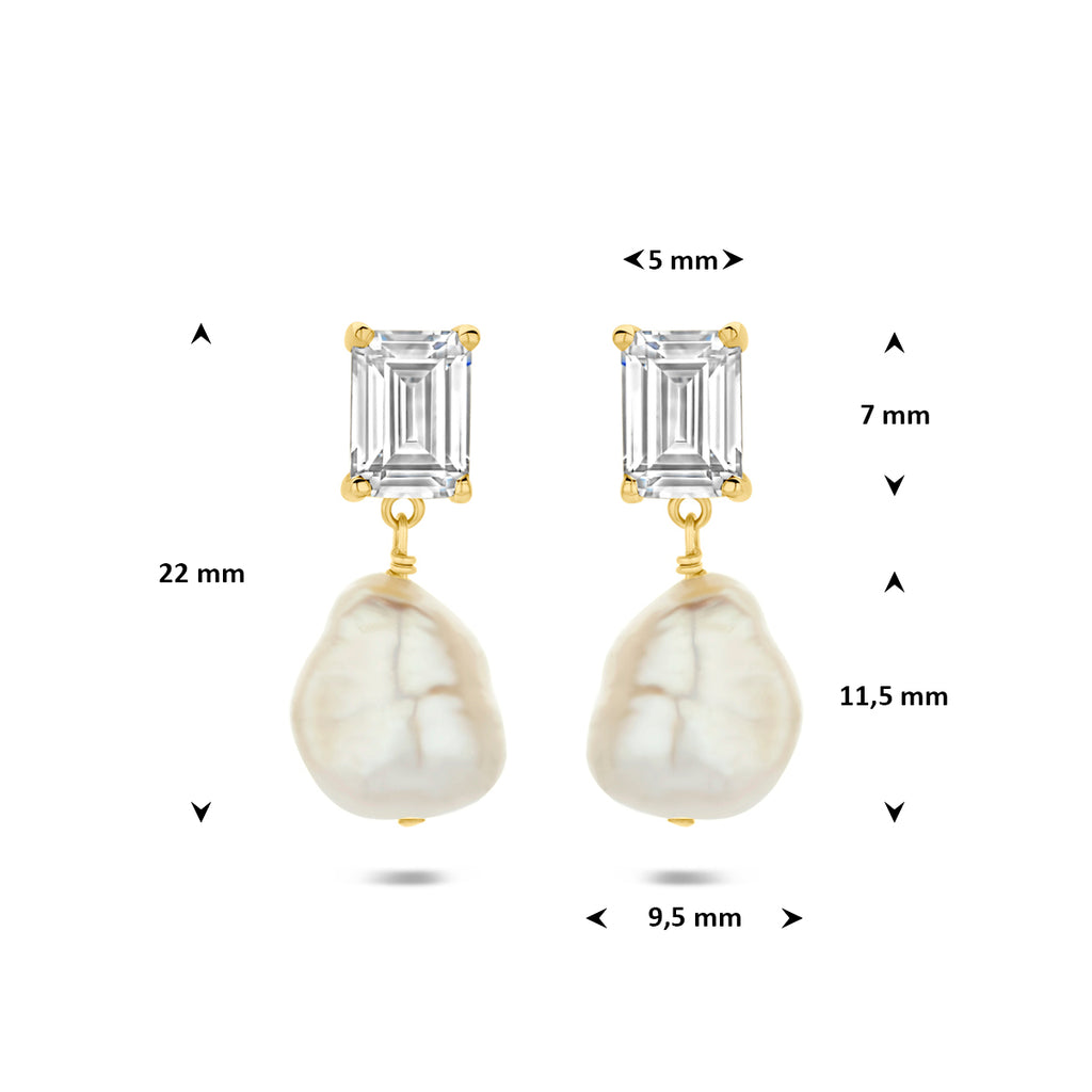 oorhangers parel en zirkonia 22 mm 1 micron zilver verguld (geel)