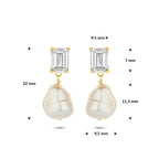 oorhangers parel en zirkonia 22 mm 1 micron zilver verguld (geel)