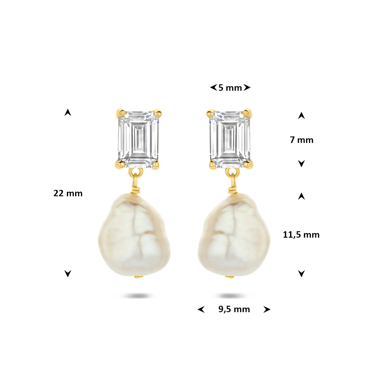 oorhangers parel en zirkonia 22 mm 1 micron zilver verguld (geel)