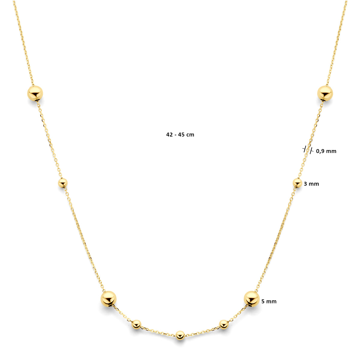 collier bolletjes 42 - 45 cm 14K geelgoud
