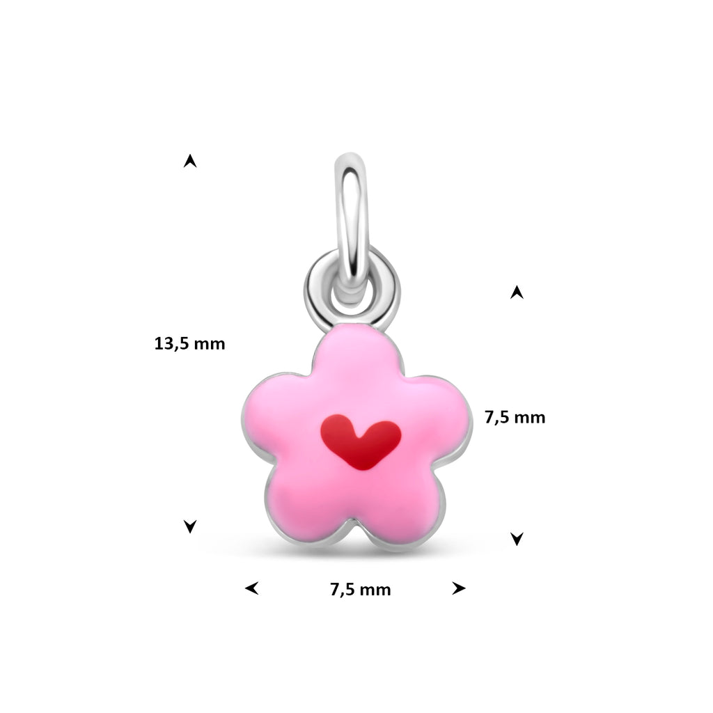 hanger bloem emaille 7,5 mm zilver gerhodineerd