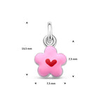 hanger bloem emaille 7,5 mm zilver gerhodineerd