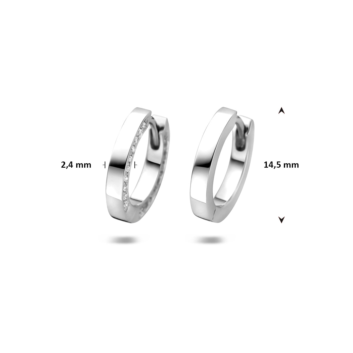 klapoorringen zirkonia 14,5 mm zilver gerhodineerd