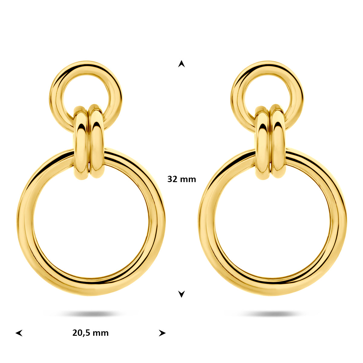 oorhangers 32 mm 1 micron zilver verguld (geel) - rond