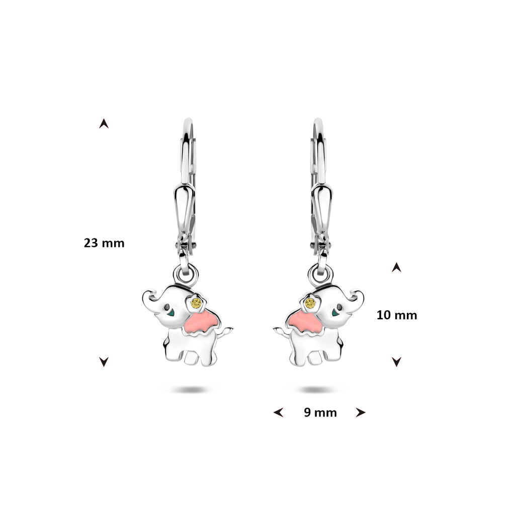 Ohrringe Emaille Elefant Zirkonia Brisurhaken 23 mm Silber rhodiniert