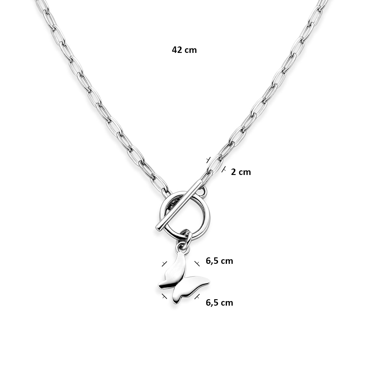 collier vlinder kapittelslot 42 cm zilver gerhodineerd