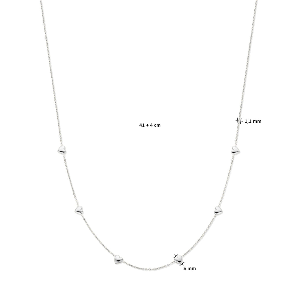 collier hartjes 41 + 4 cm zilver gerhodineerd