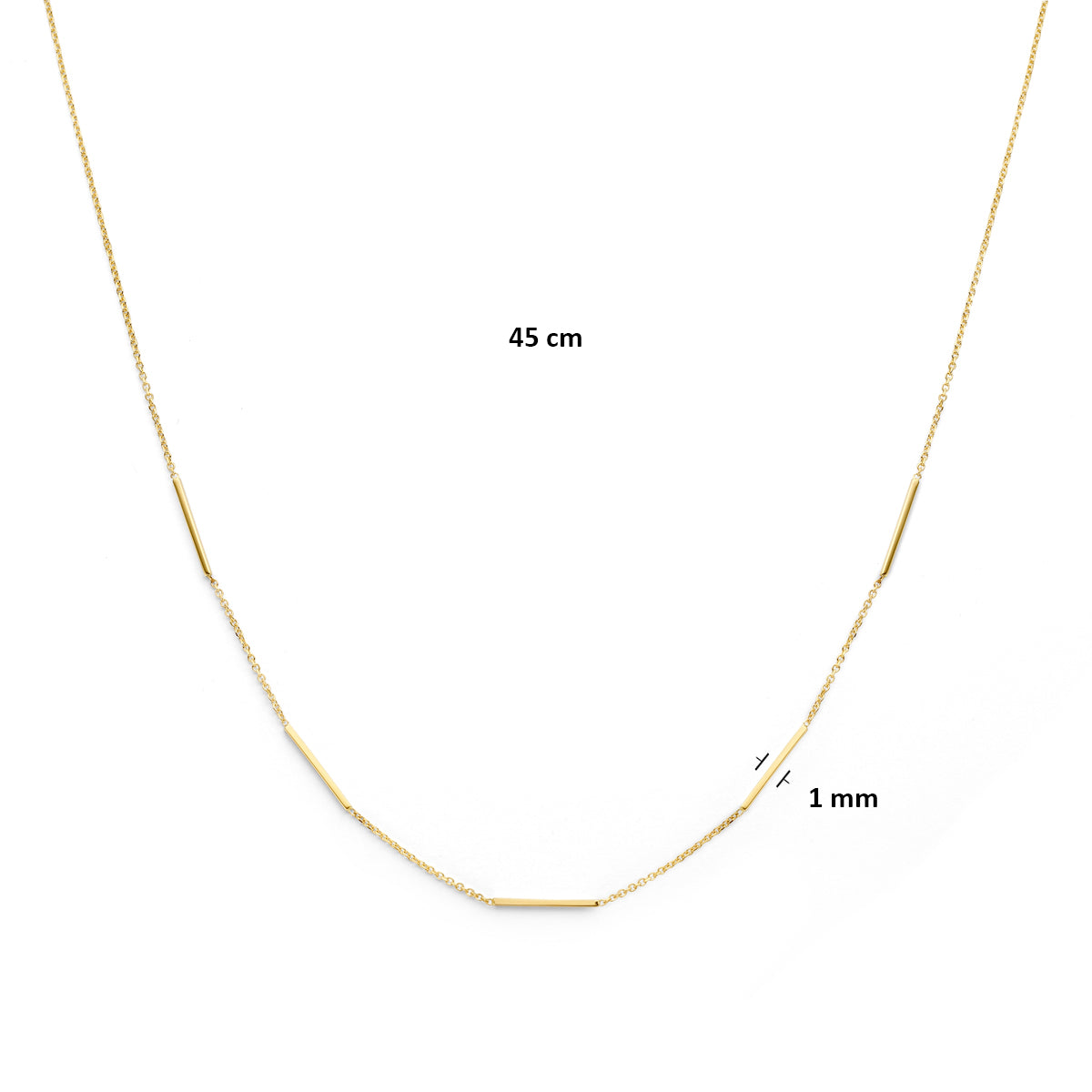 collier buisjes 1 mm 45 cm 14K geelgoud