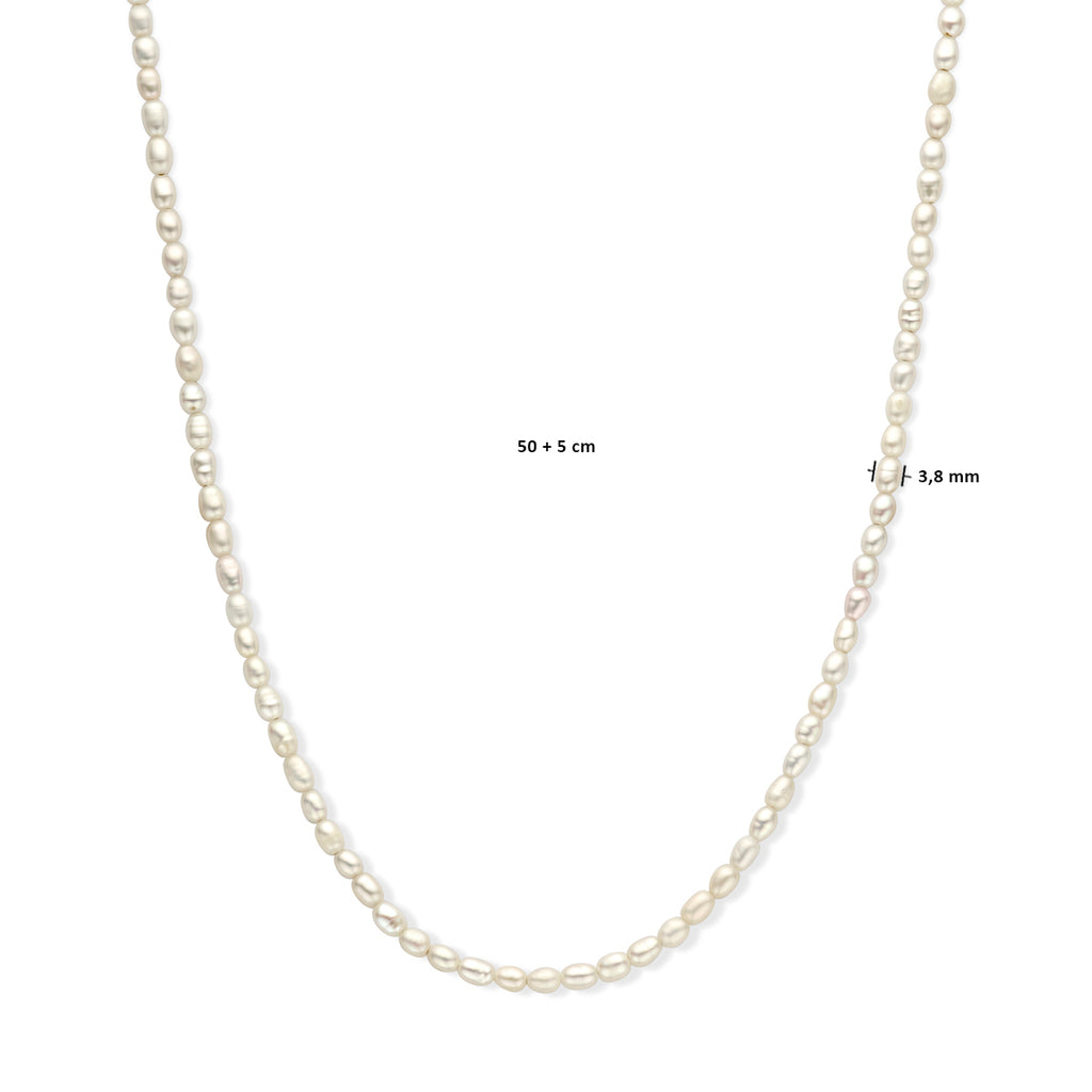 Halskette Perle 3,8 mm 50 + 5 cm Silber vergoldet (gelb)