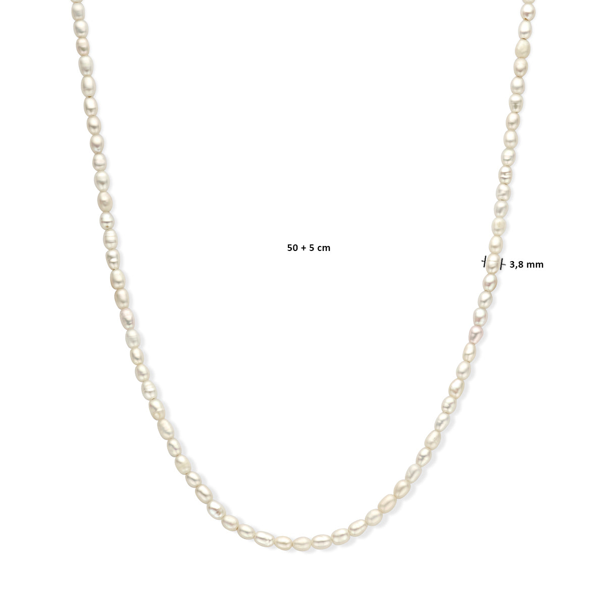 Halskette Perle 3,8 mm 50 + 5 cm Silber vergoldet (gelb)