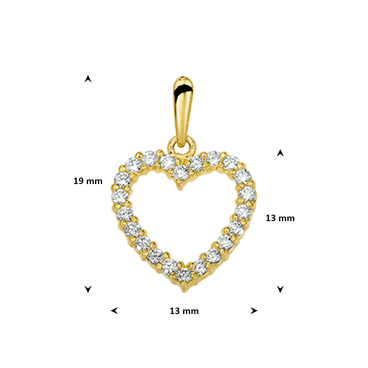 hanger hart zirkonia 14K geelgoud