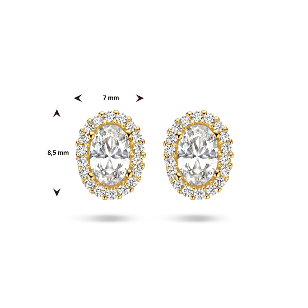 oorknoppen zirkonia halo 14K geelgoud