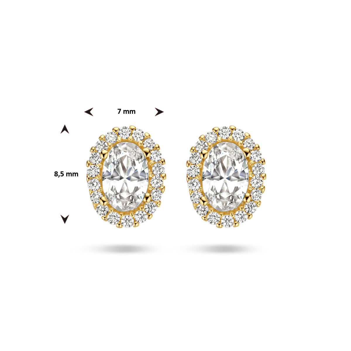 oorknoppen zirkonia halo 14K geelgoud