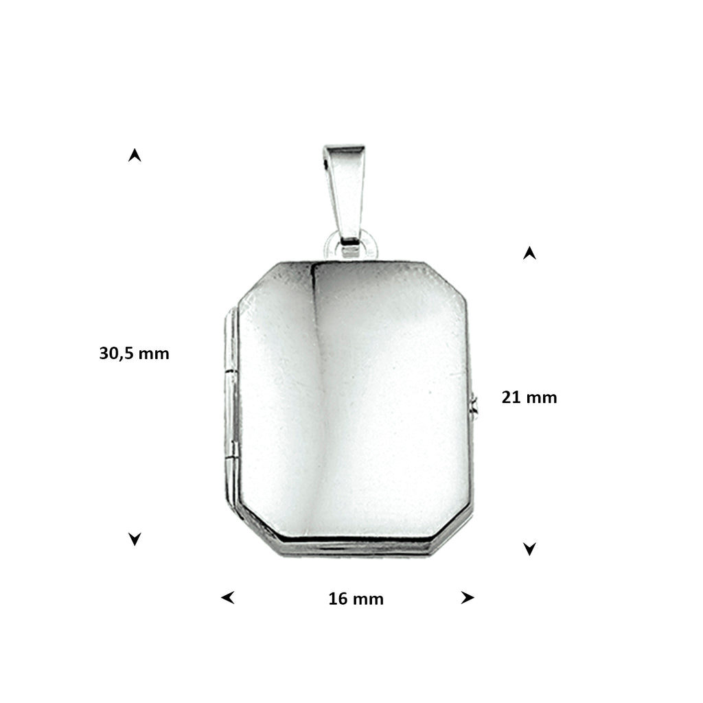 medaillon 21 mm zilver wit - rechthoek