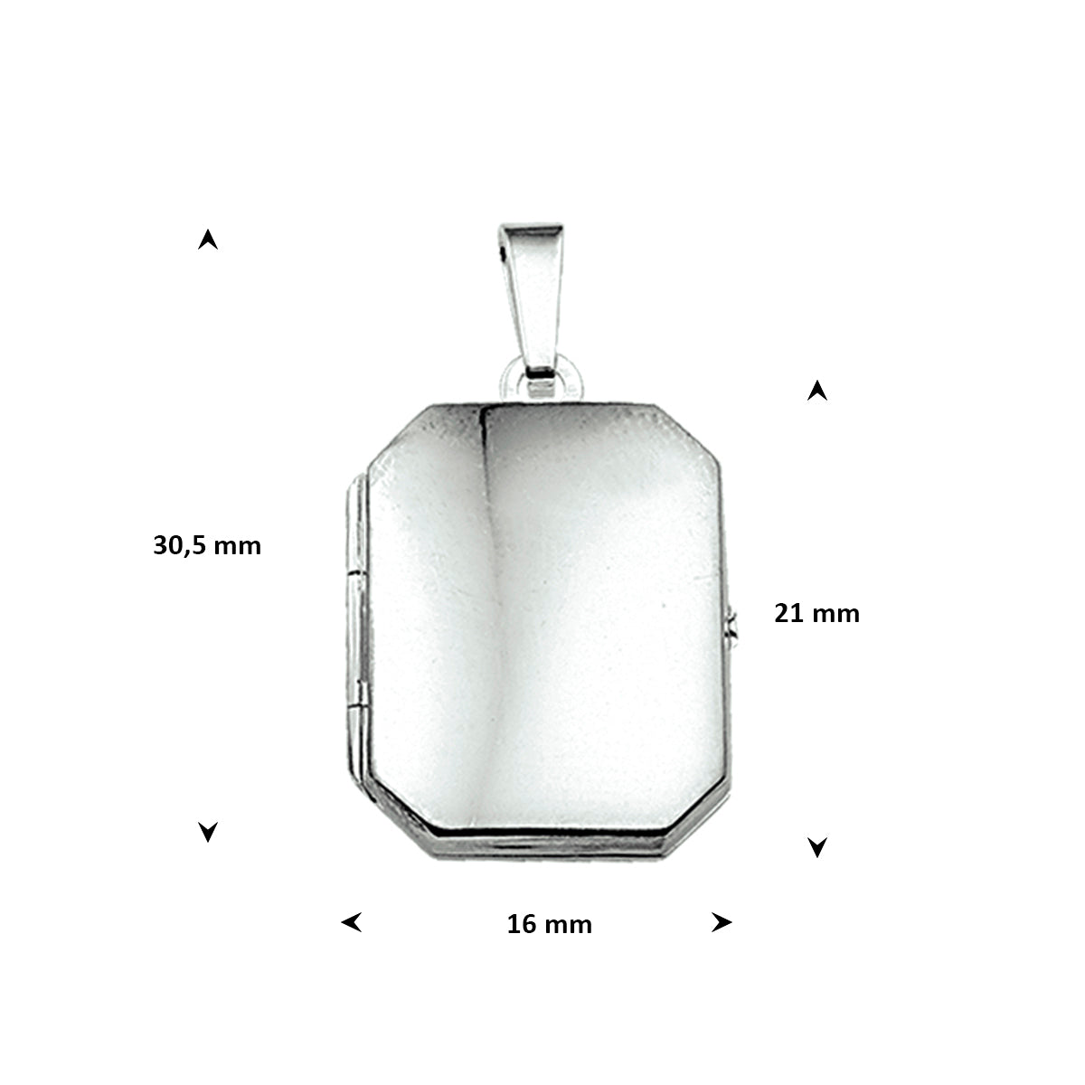 medaillon 21 mm zilver wit - rechthoek
