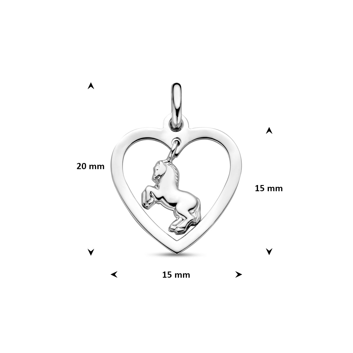 Anhänger Herz Pferd 15 mm Silber rhodiniert