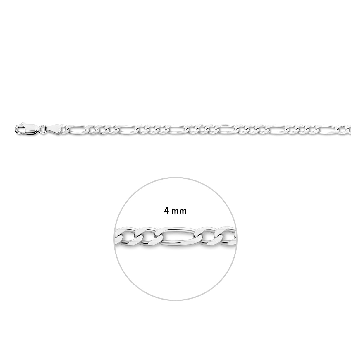 figaro 4,0 mm zilver gerhodineerd