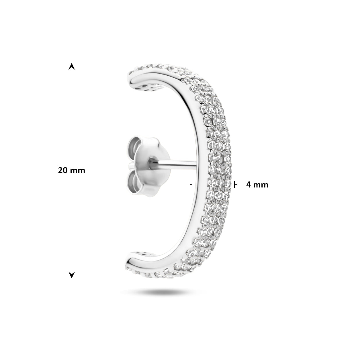 suspender oorbel zirkonia 20 mm zilver gerhodineerd
