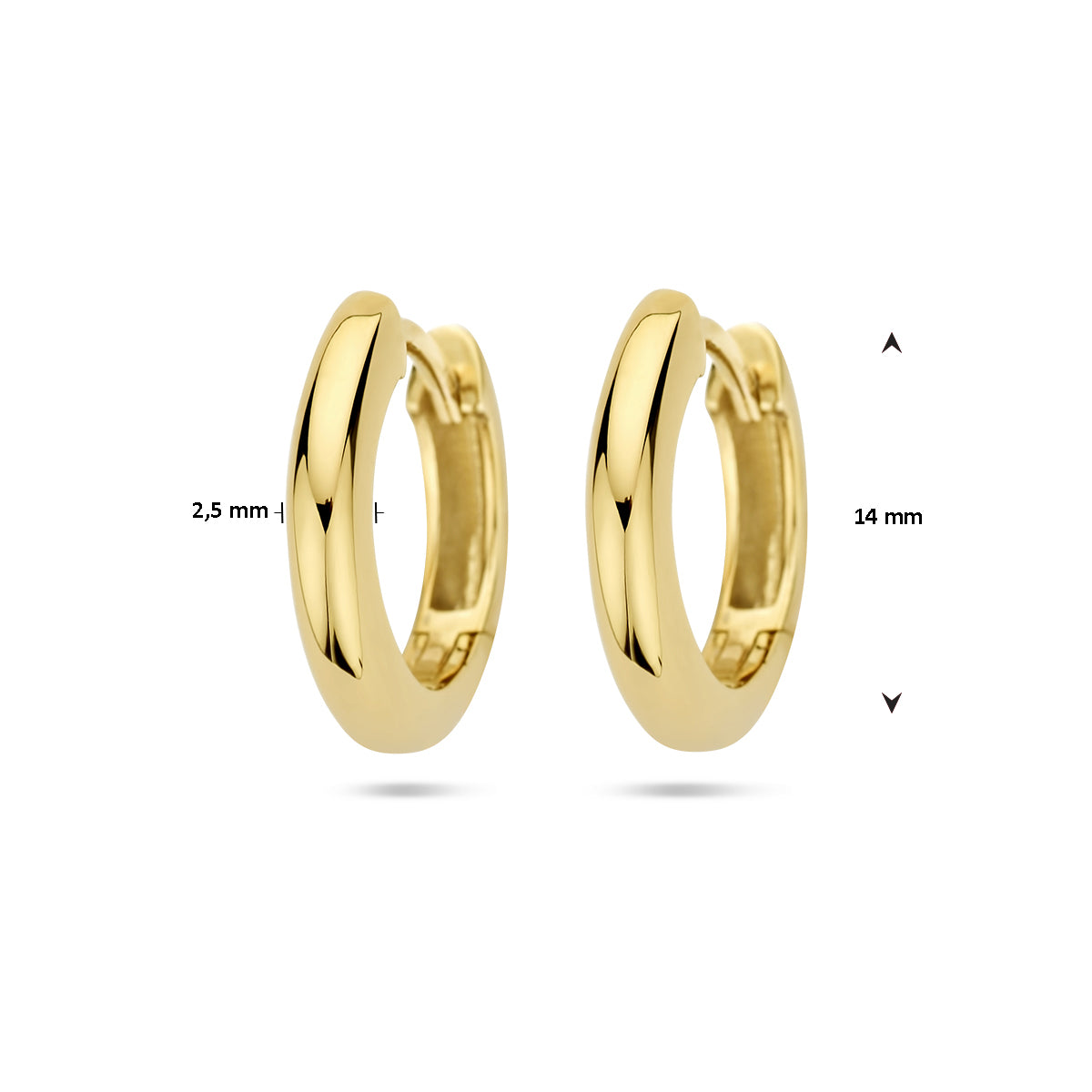 klapoorringen 2,5 mm half rond 14K geelgoud