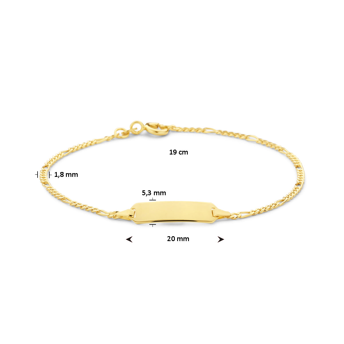 graveerarmband plaat 5,3 mm 15,5 - 19 cm 14K geelgoud - rechthoek