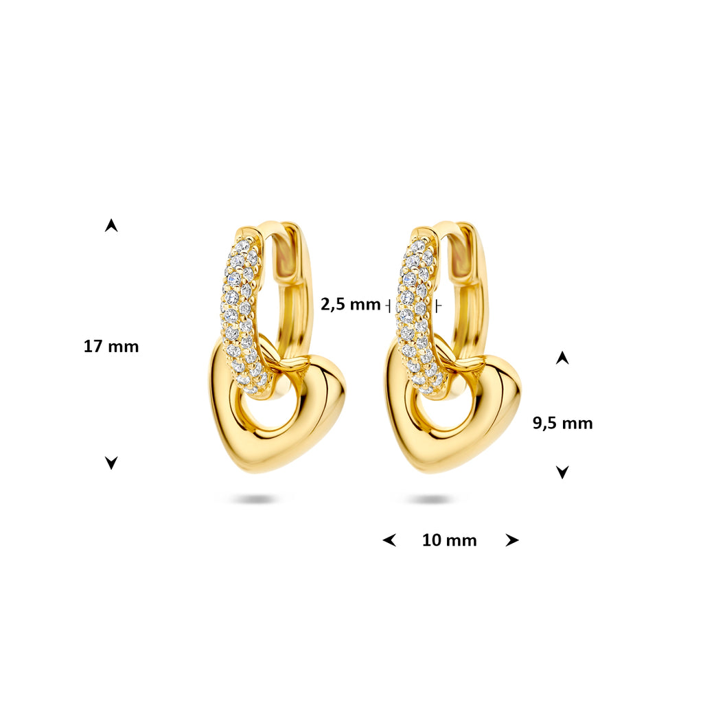 oorringen hartje zirkoina 17 mm 1 micron zilver verguld (geel)