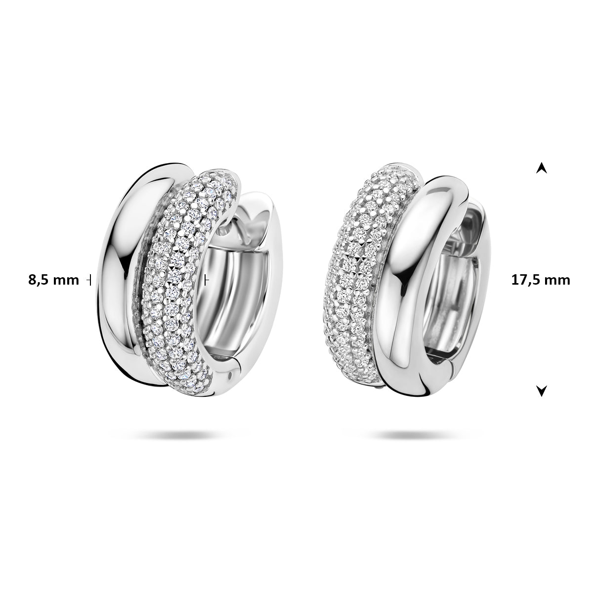 klapoorringen zirkonia 17,5 mm zilver gerhodineerd