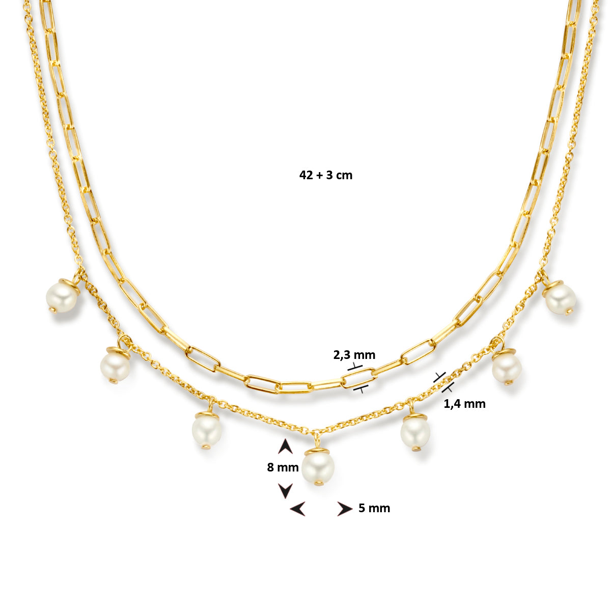 multi-collier Perlen 42 + 3 cm vergoldet (gelb)