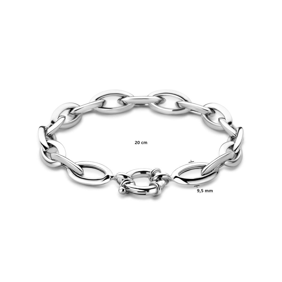 Armband Anker 9,5 mm 20 cm mit großem Federringverschluss rhodiniert Silber