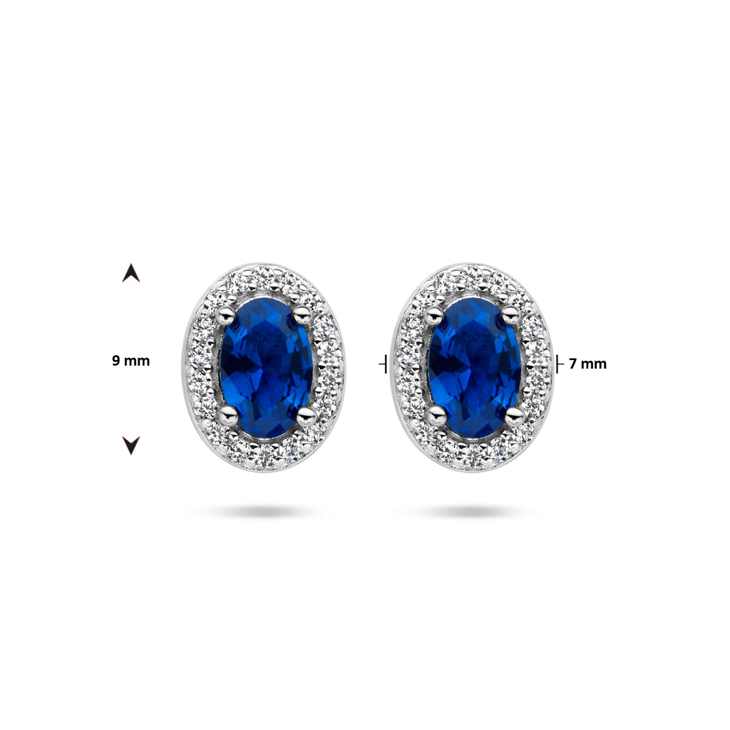 Ohrstecker blau und weiß Zirkonia Halo Silber rhodiniert
