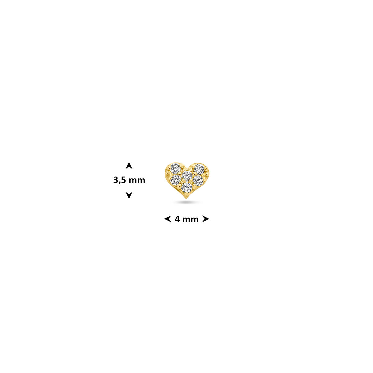 flat back piercing hartje zirkonia 3,5 mm 14K geelgoud