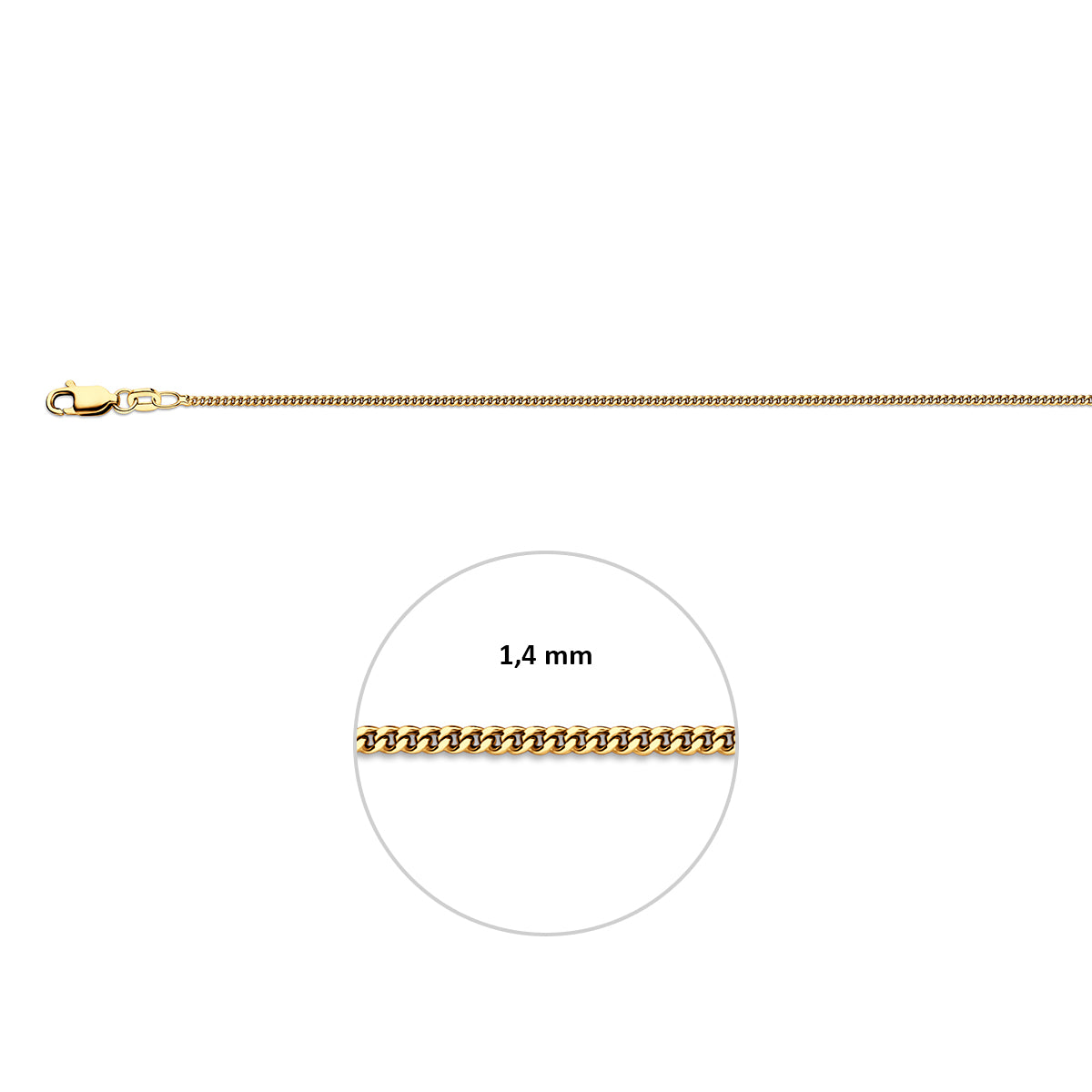 gourmette 1,4 mm 3 micron zilver verguld (geel)