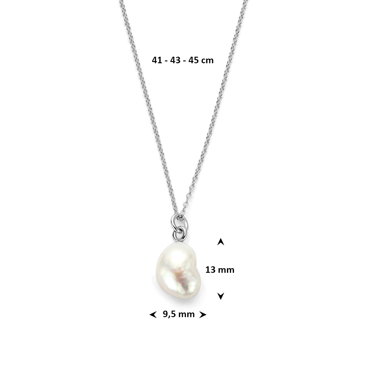 collier parel 41 - 43 - 45 cm zilver gerhodineerd