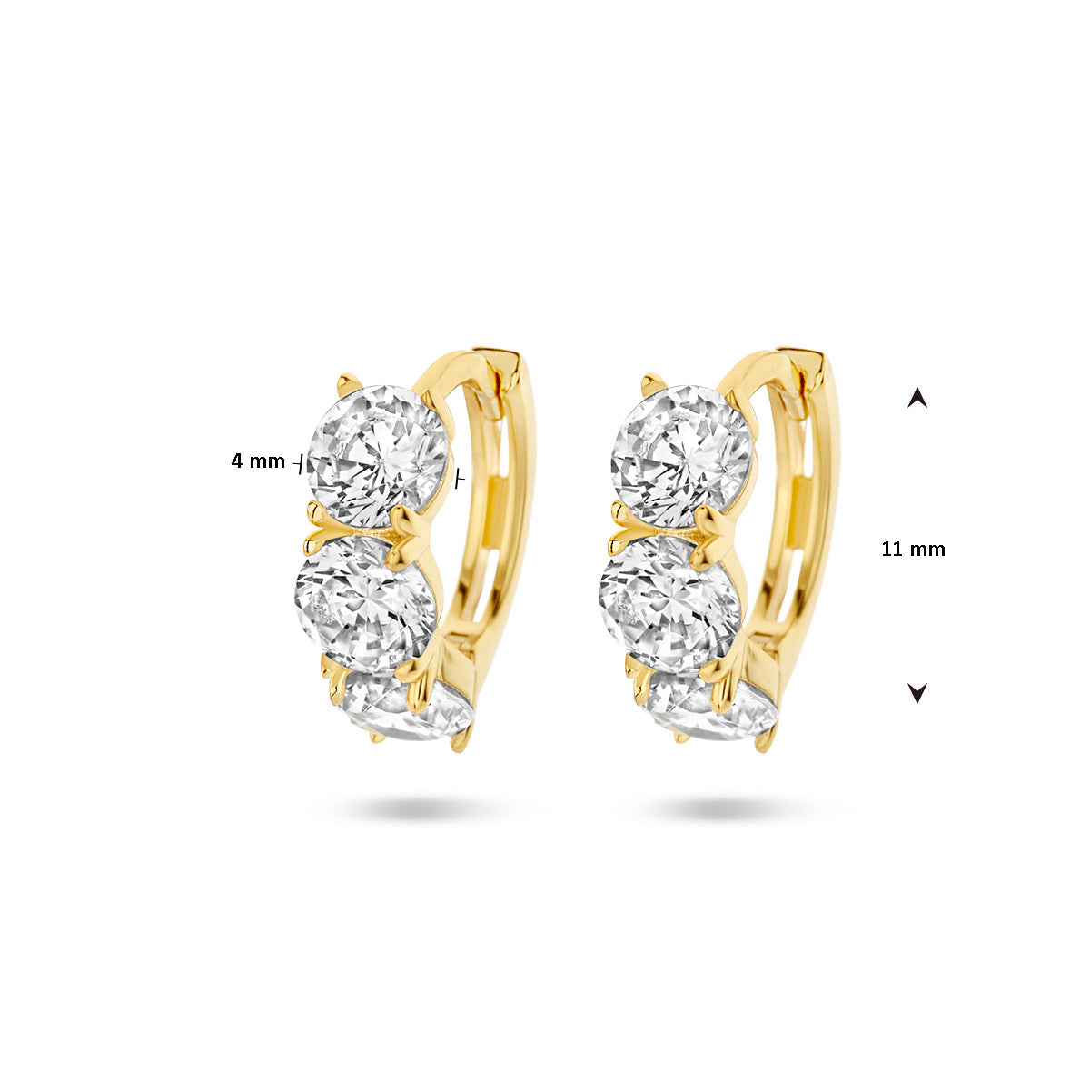 klapoorringen zirkonia wit 1 micron zilver verguld (geel)