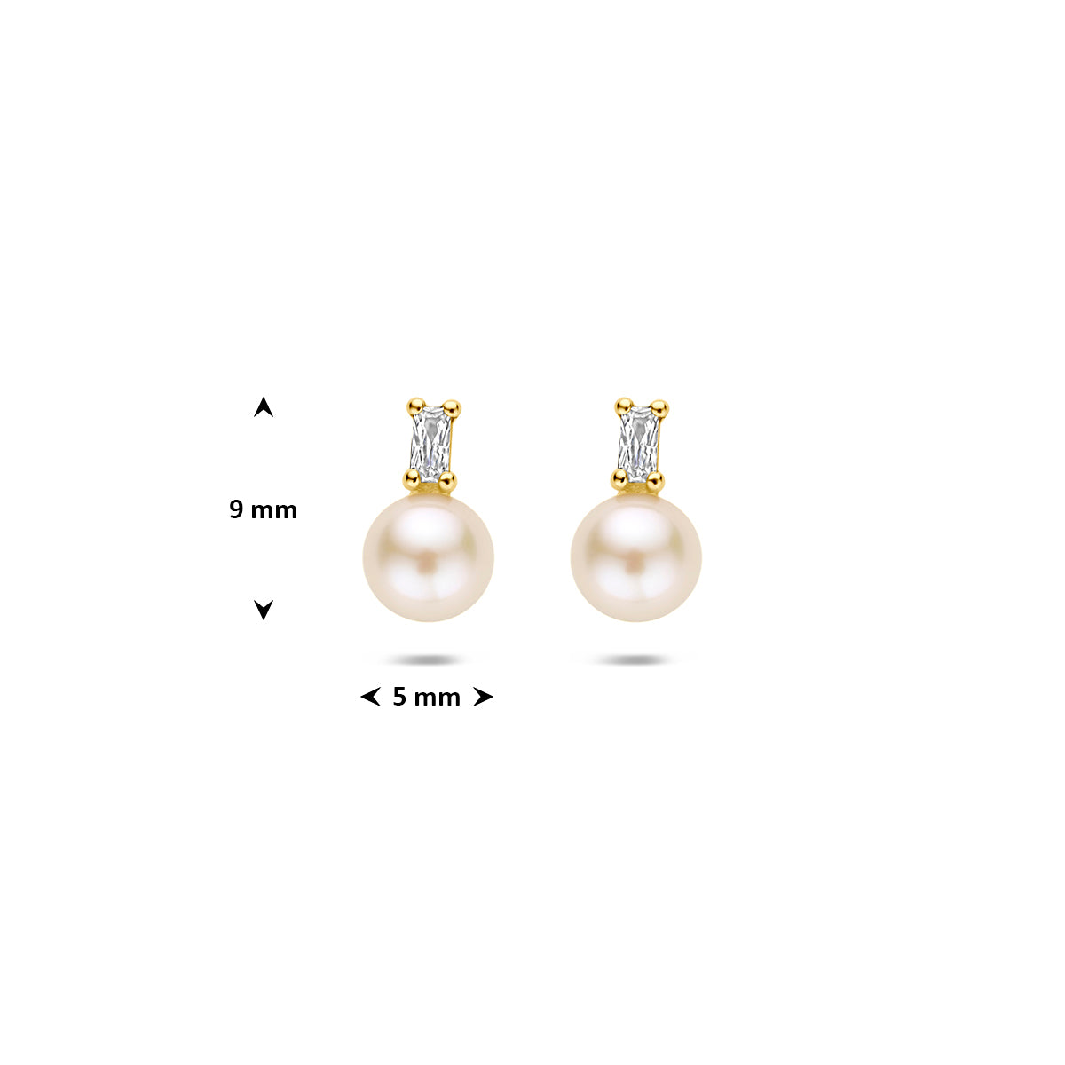 9k oorknoppen parel en zirkonia 9 mm 9K geel