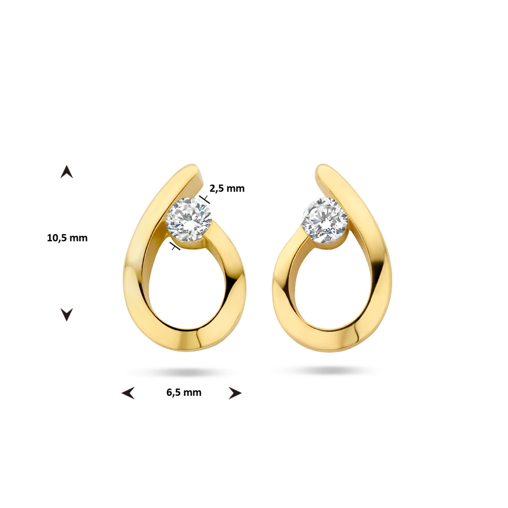 oorknoppen druppel zirkonia 14K geelgoud