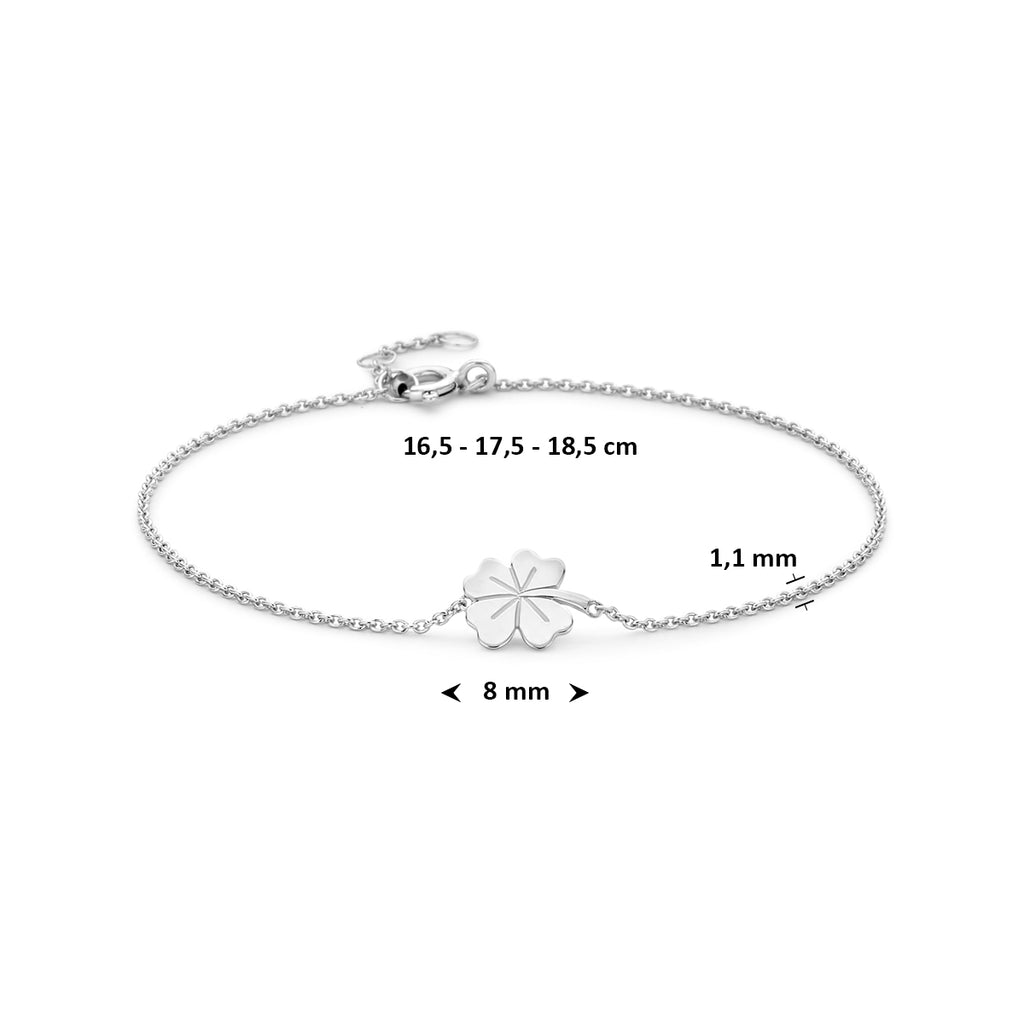armband klavertje 16,5 - 17,5 - 18,5 cm zilver gerhodineerd