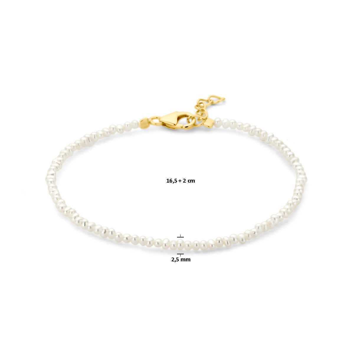 Armband Perlen 16,5 + 2 cm 3 Mikron vergoldet (gelb)